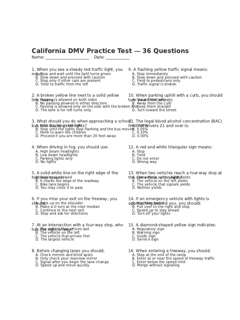 DMV Learners Permit Practice Test | PDF | Traffic | Traffic Light