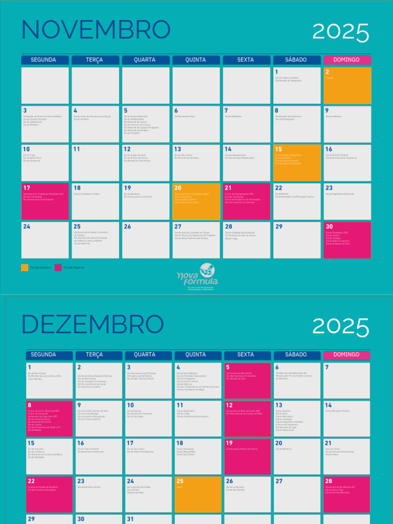 Calendário Sazonal Novembro e Dezembro 2025 | PDF