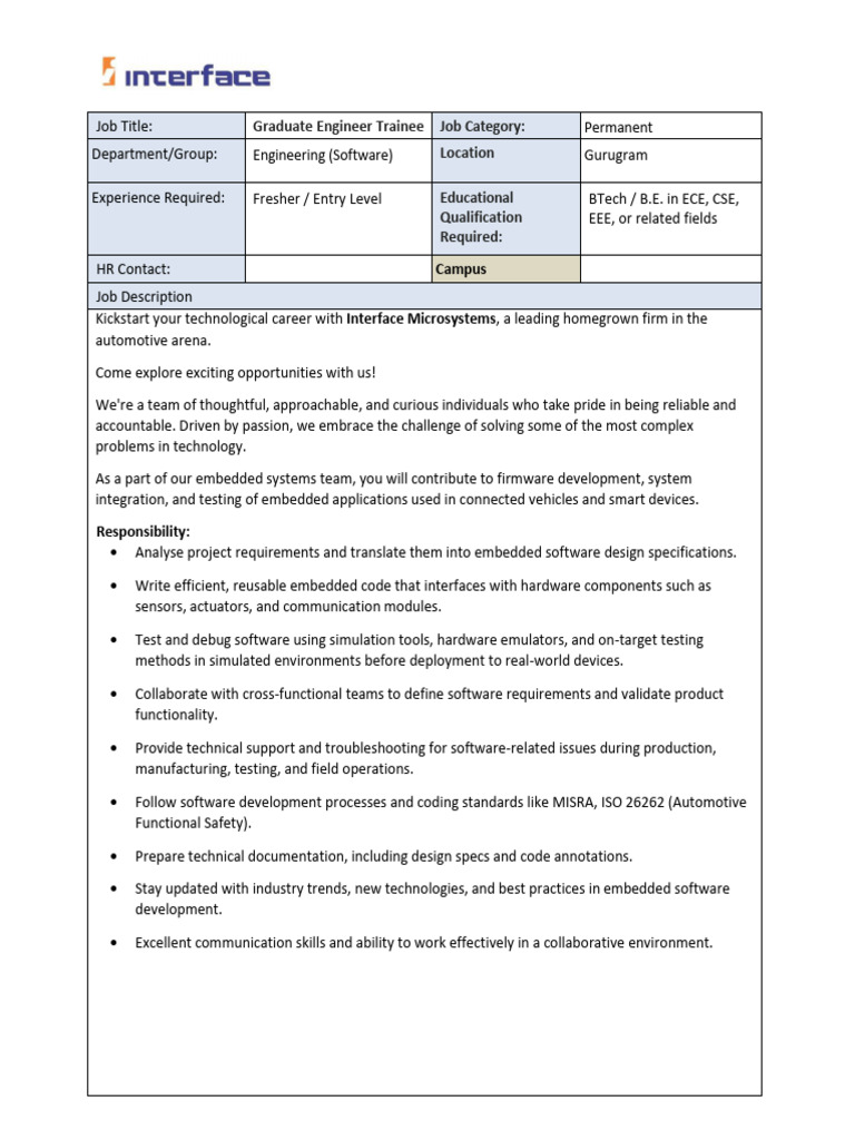 Graduate Engineer Trainee - Embedded Systems | PDF | Embedded System ...