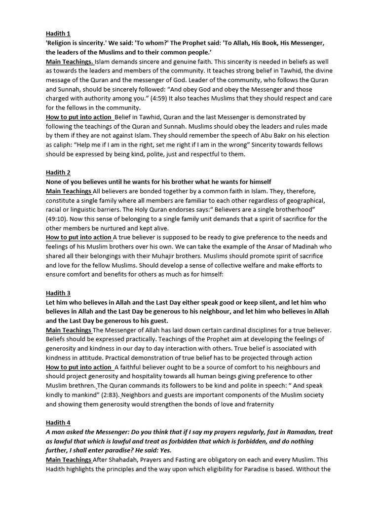Key Hadiths on Sincerity and Community | PDF | Prophets And Messengers ...