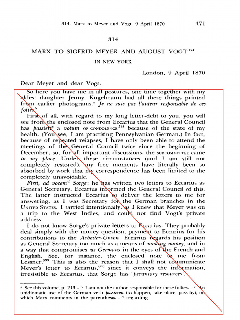 Karl Marx Marx To Sigfrid Meyer and August Vogt (1870)