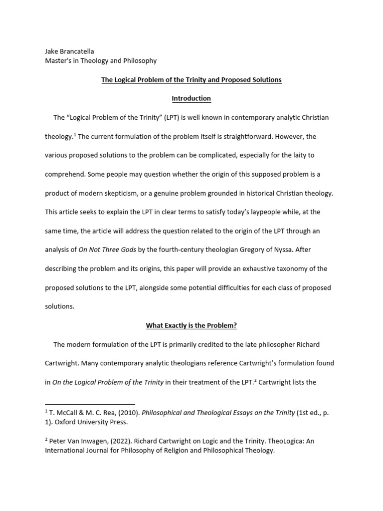 Understanding the Trinity's Logical Problem | PDF | Trinity | Divinity