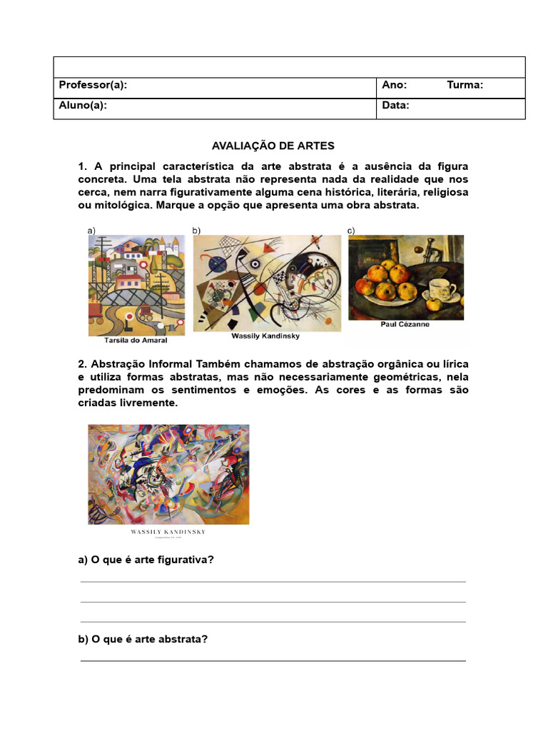 Avaliação de Arte Abstrata e Africana | PDF | Arte abstrata | As artes