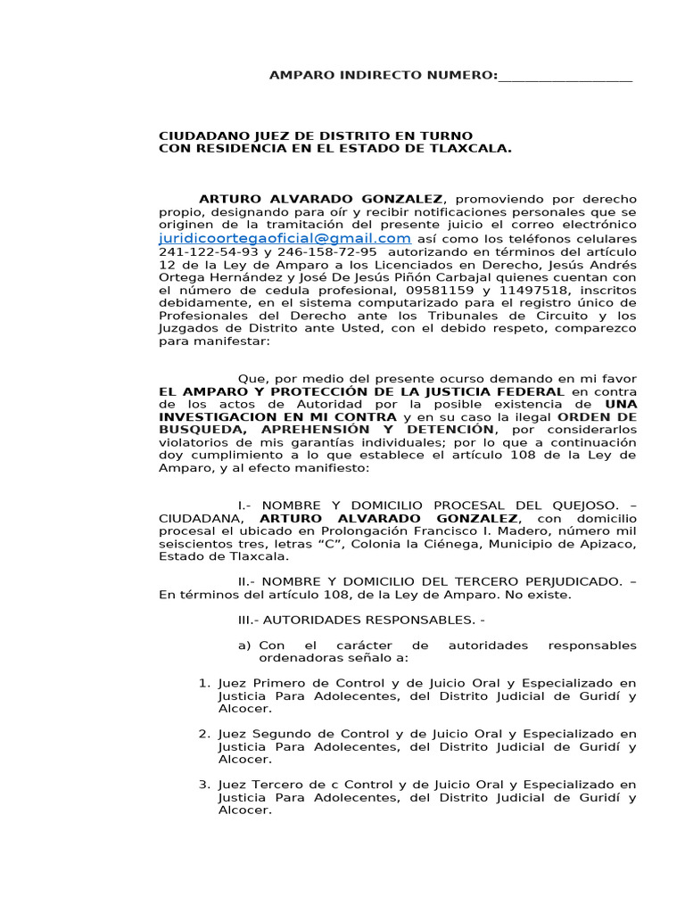 Amparo Indirecto contra Orden de Aprehensión | PDF | Policía | Demanda ...