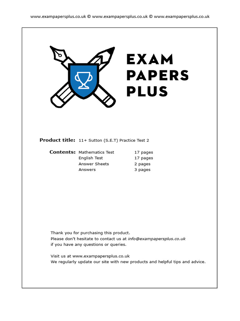 11+ Sutton Practice Test 2: Mathematics | PDF | Area