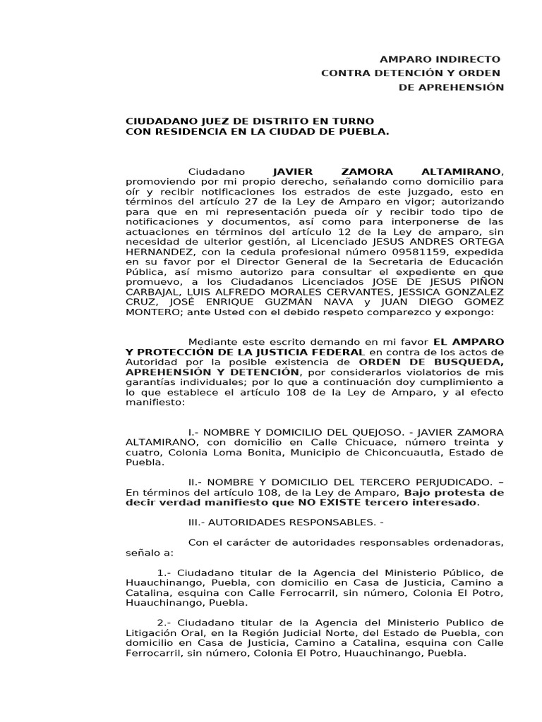 Amparo Indirecto por Orden de Aprehensión | PDF | Sentencia (ley ...