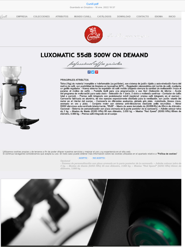 Molino de Café Luxomatic 500W 55dB | PDF