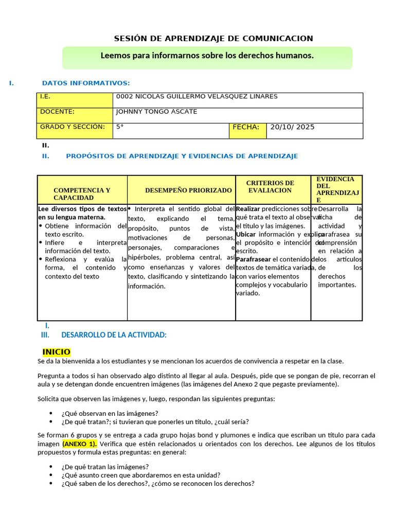 Aprendizaje de Derechos Humanos en 5° | PDF | Aprendizaje