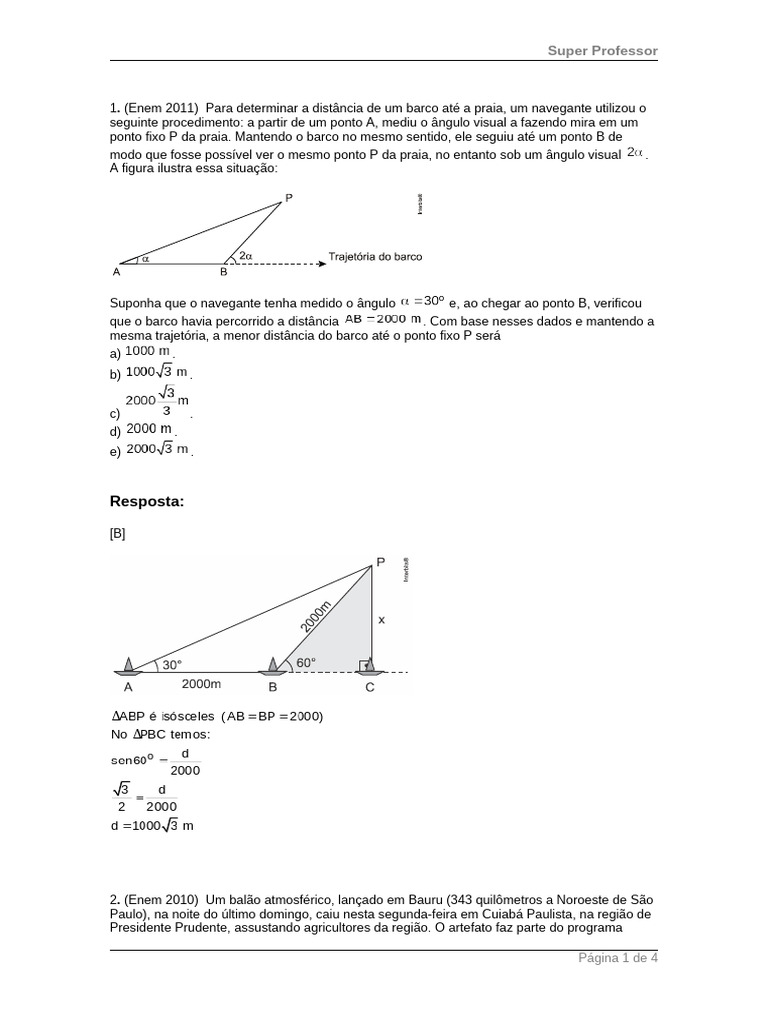 Questões de Trigonometria no ENEM | PDF
