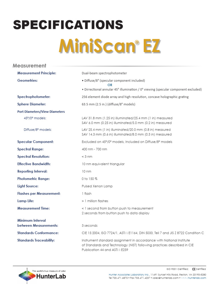 Miniscan Ez Specifications | PDF | Observational Astronomy | Spectroscopy