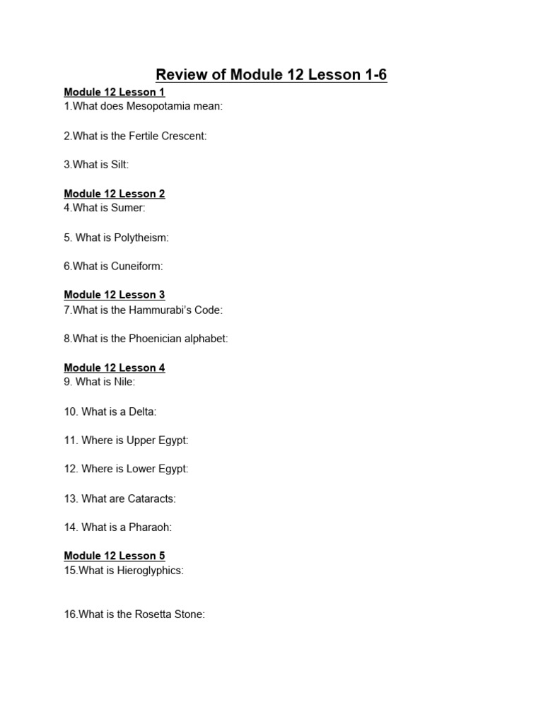 Copy of Review of Module 12 Lesson 1-6 (1) | PDF