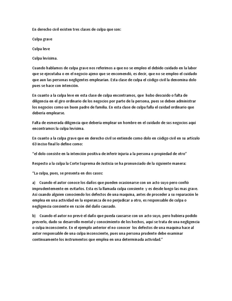 Clases y tipos de culpa en derecho civil | PDF | Derecho