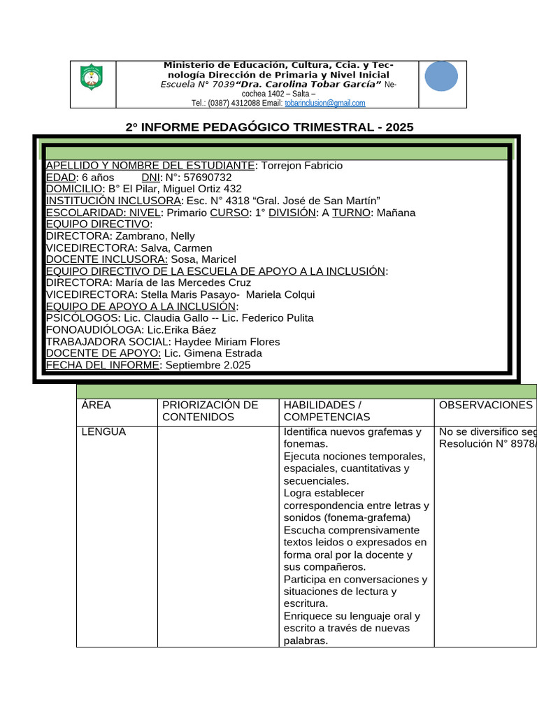 2° Informe Trimestral - Torrejon Fabricio | PDF | Aprendizaje | Science