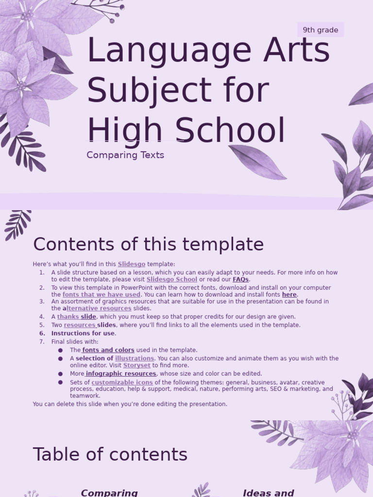 Language Arts Subject For High School - 9th Grade - Comparing Texts XL ...