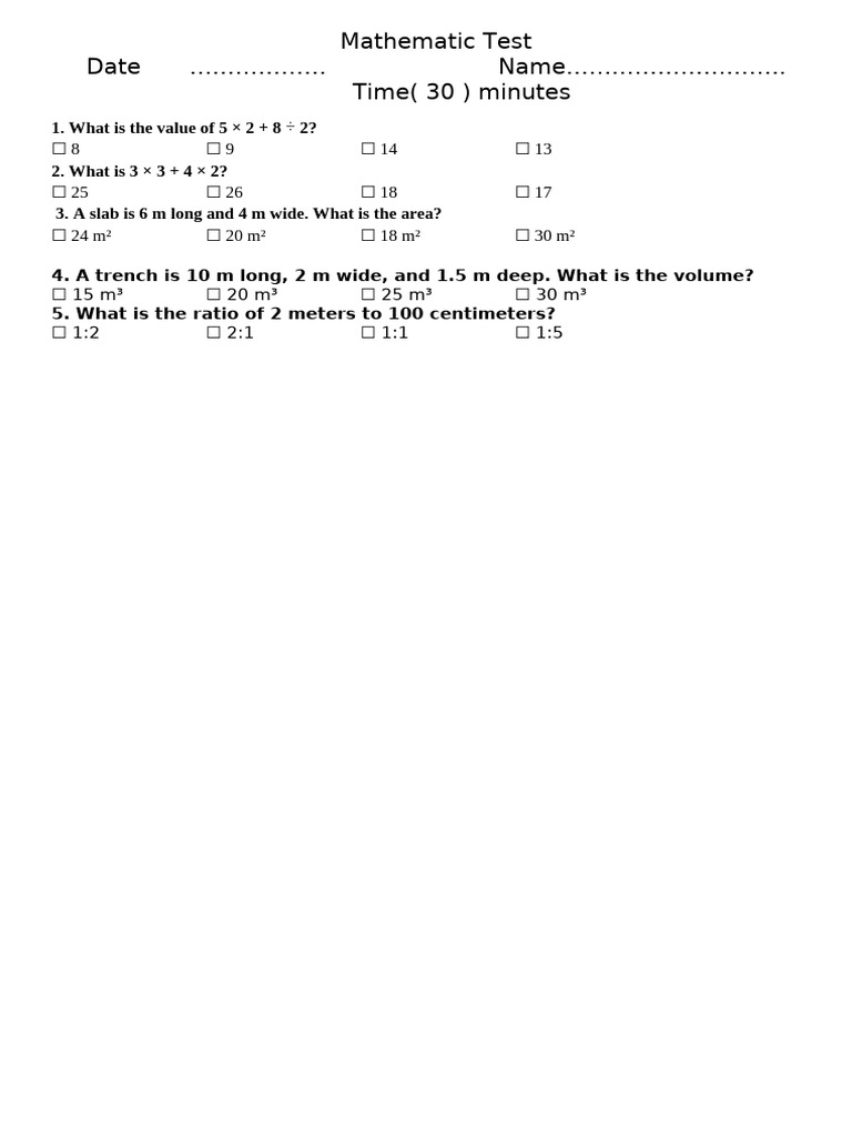 Math Test Questions and Answers | PDF