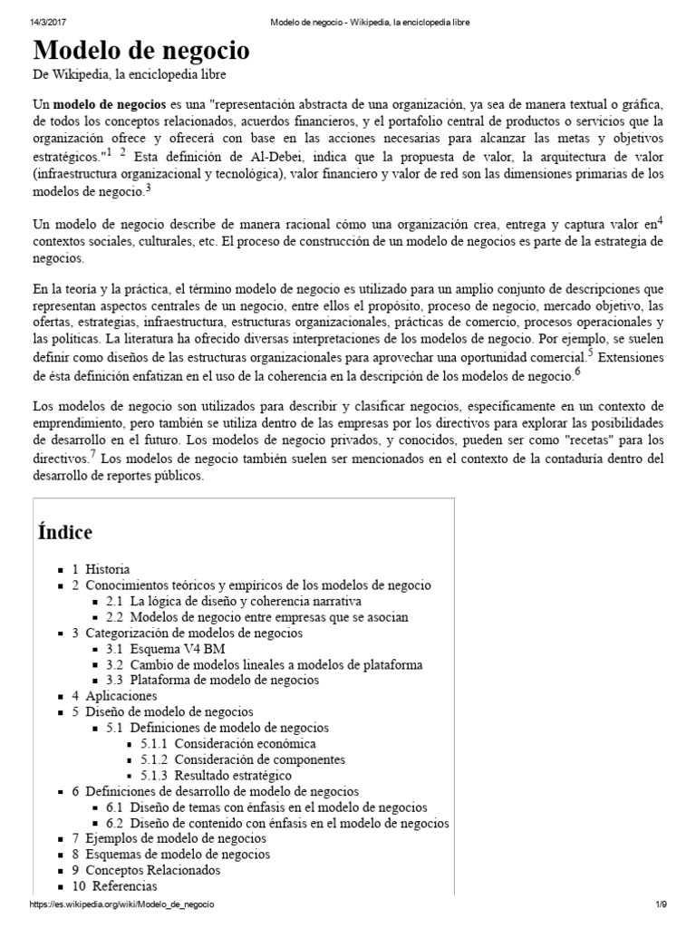 Modelo de Negocio - Wikipedia, La Enciclopedia Libre | PDF | Modelo de ...