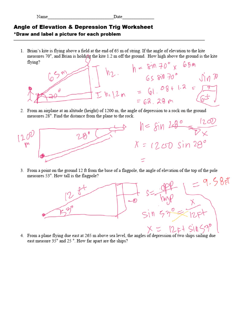Angle of Elevation Depression B | PDF