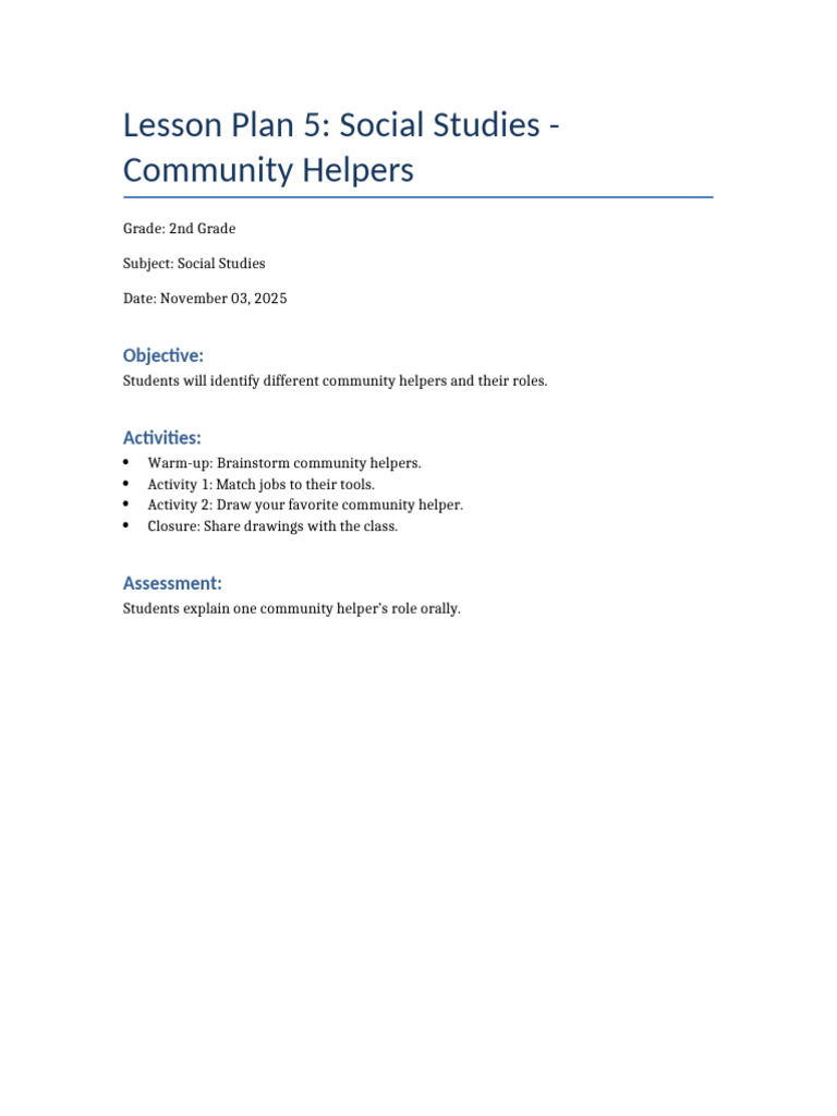 2nd Grade Social Studies: Community Helpers | PDF