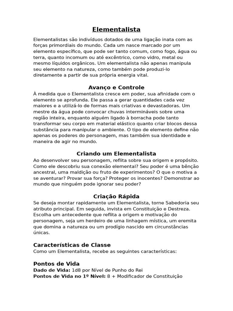 O que é um Elementalista? | PDF | Sabedoria | Vida