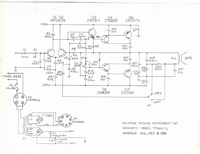 Polytone 55w Power Amp Models 100 102 103 SCH | PDF