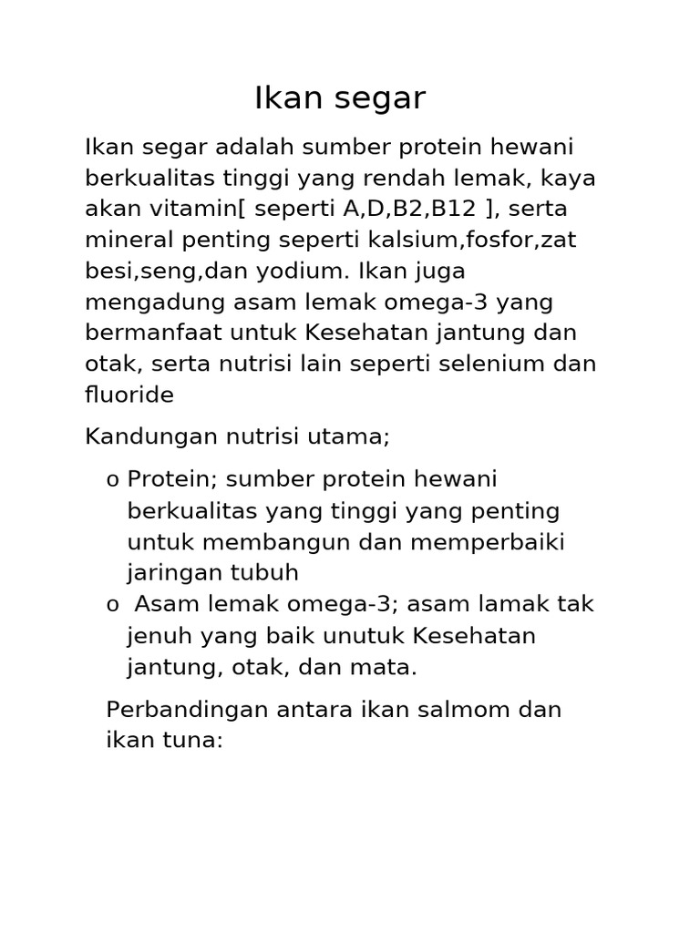 Nutrisi dan Manfaat Ikan Segar | PDF