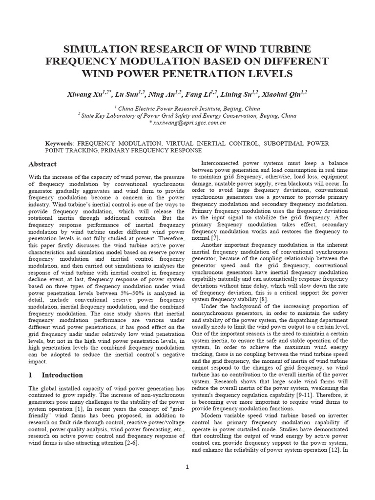 3simulation Research of Wind Turbine Frequency Modulation Based On ...