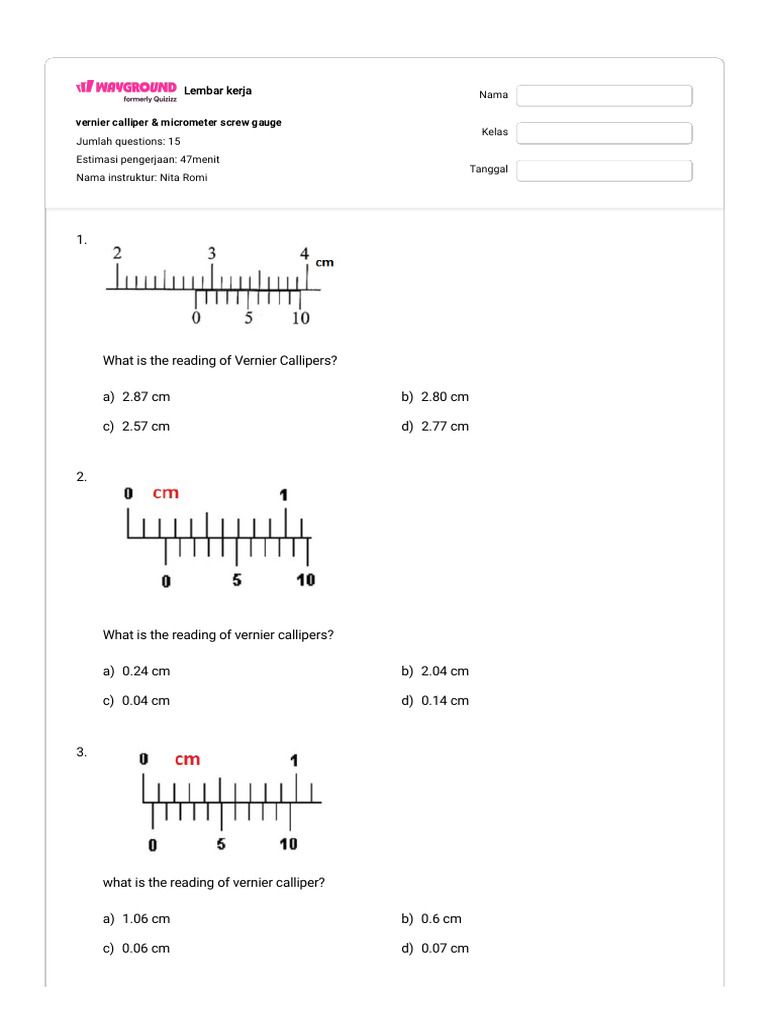 Vernier Calliper & Micrometer Quiz | PDF | Chess Openings | Length