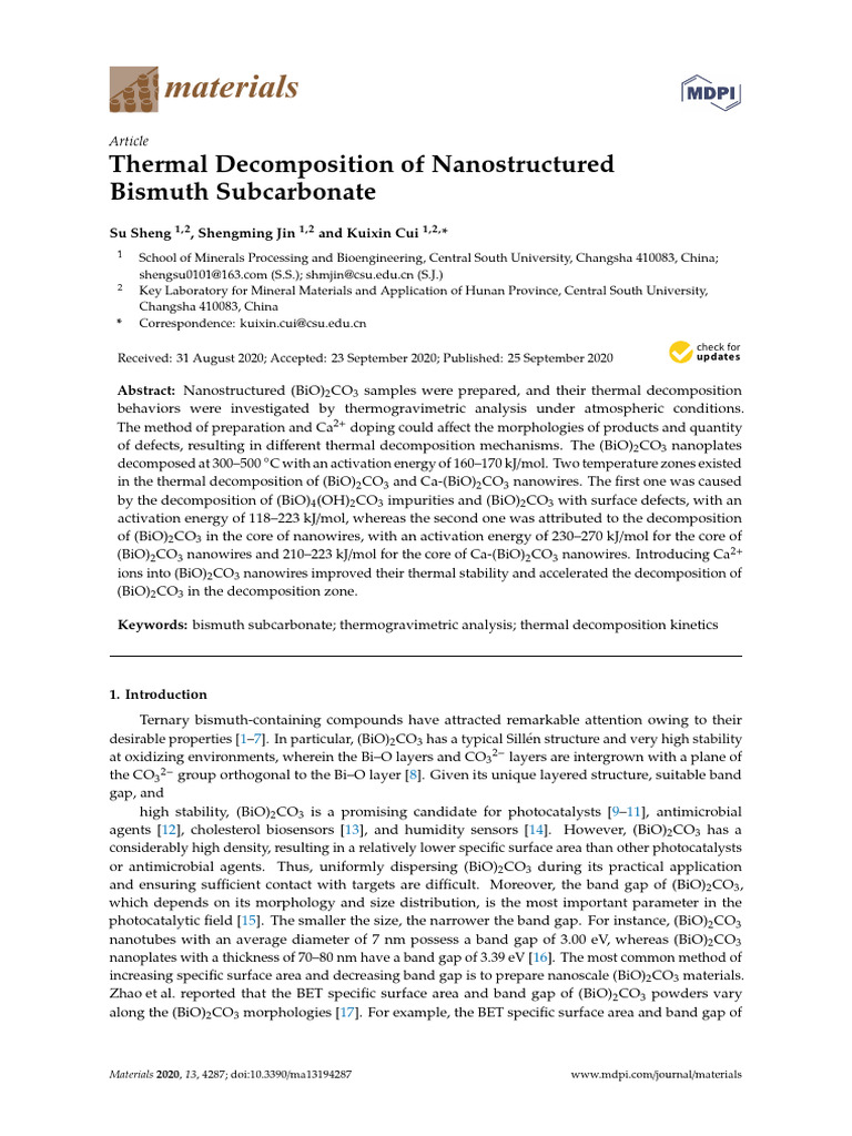 Descomposicion de (BiO) 2CO3 | PDF | Thermogravimetric Analysis ...