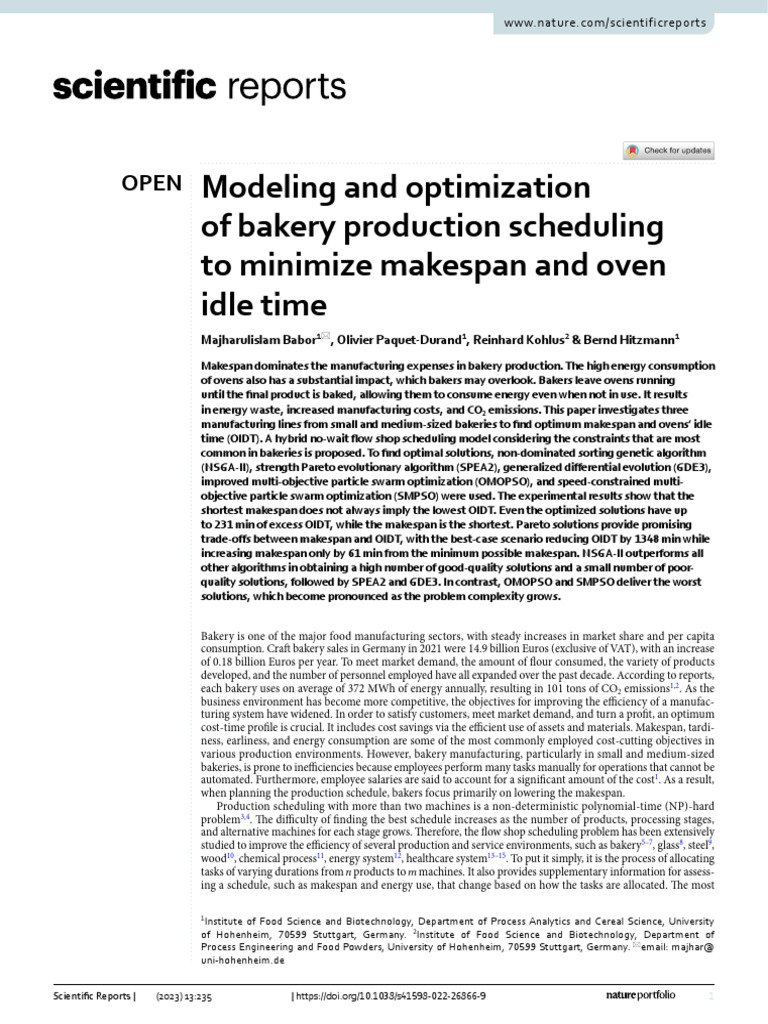 Modeling and Optimization of Bakery Production Scheduling To Minimize ...