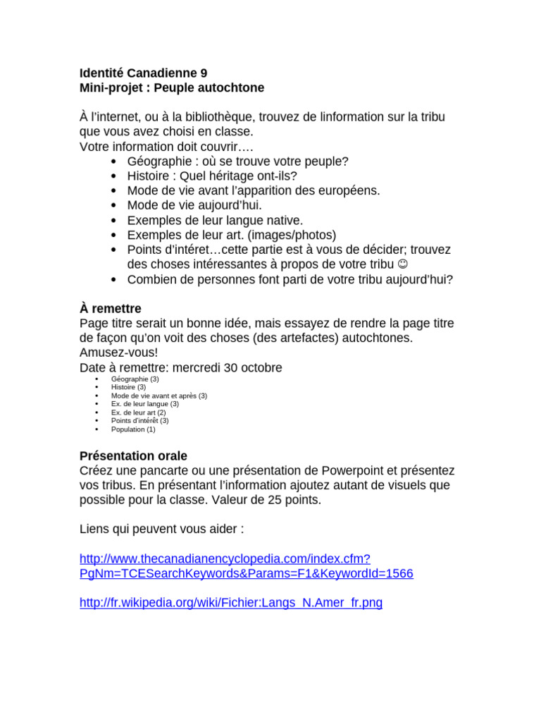 Mini-projet sur les peuples autochtones | PDF