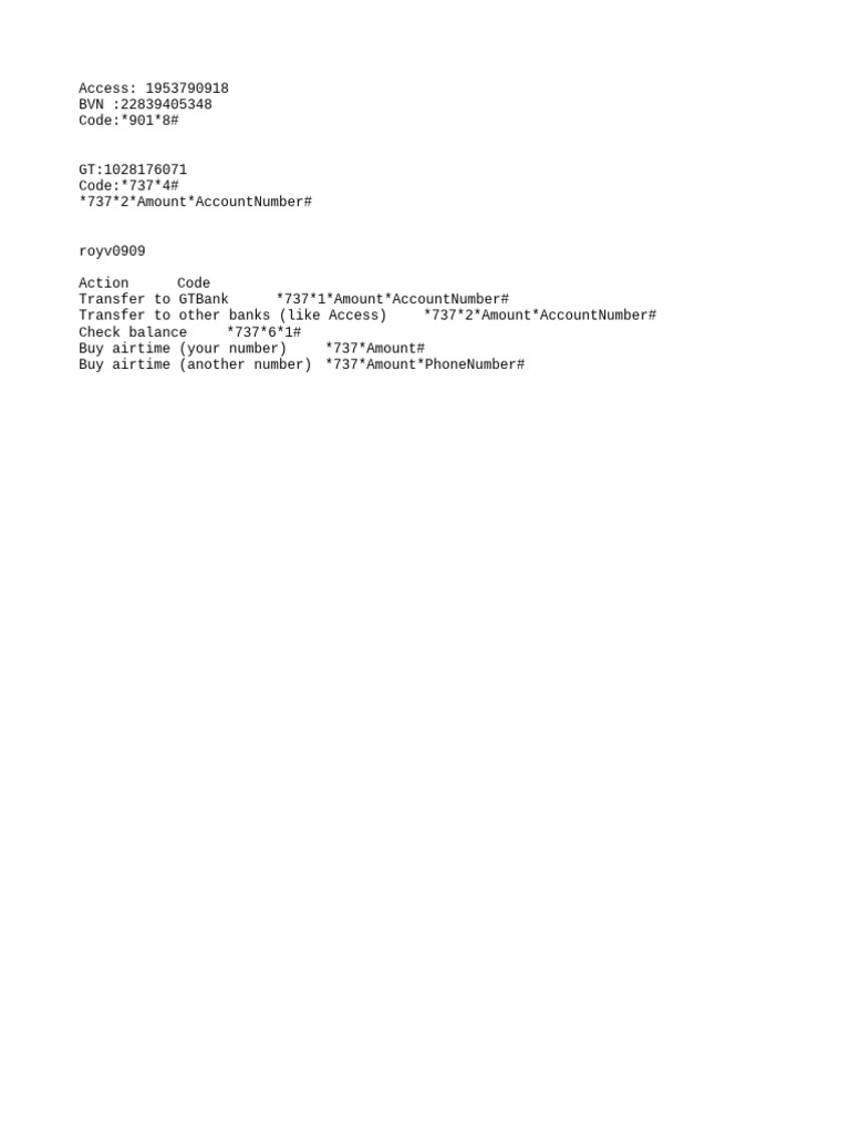 GTBank USSD Transfer Codes Guide | PDF