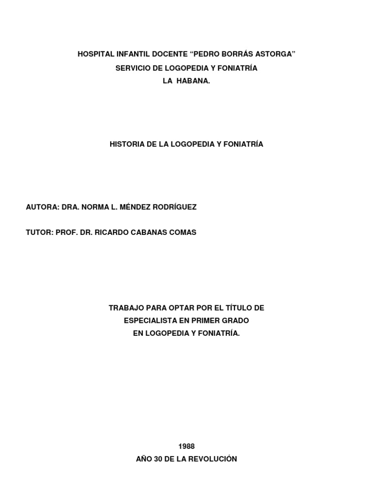 Historia de la Logopedia y Foniatría | PDF | Patología del habla y ...
