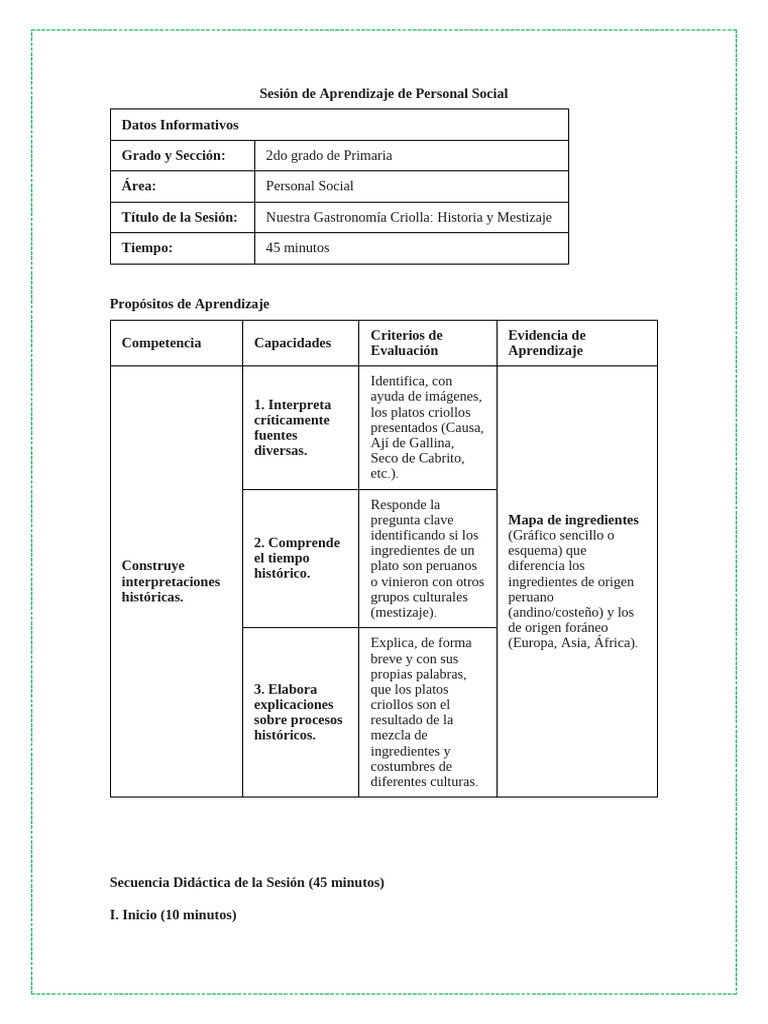 Sesión de Aprendizaje de Personal Social | PDF | Aprendizaje | Perú