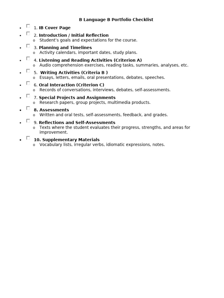 B Language Portfolio Checklist Guide | PDF