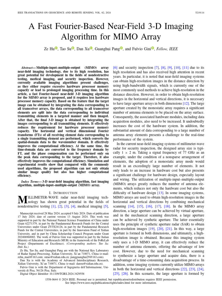 Fast 3D Imaging Algorithm for MIMO Arrays | PDF | Fast Fourier ...