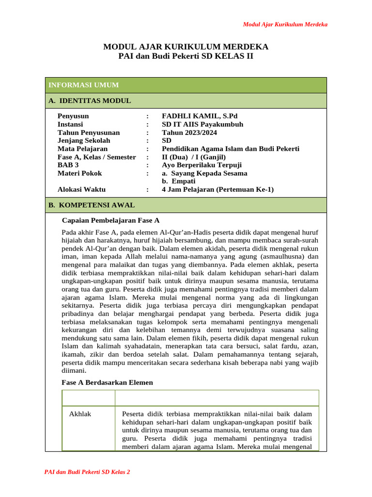 Modul Ajar PAI Kelas 2 SD Merdeka | PDF