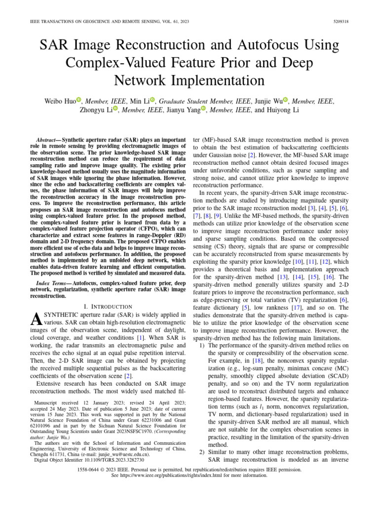 SAR Image Reconstruction with Deep Learning | PDF | Applied Mathematics