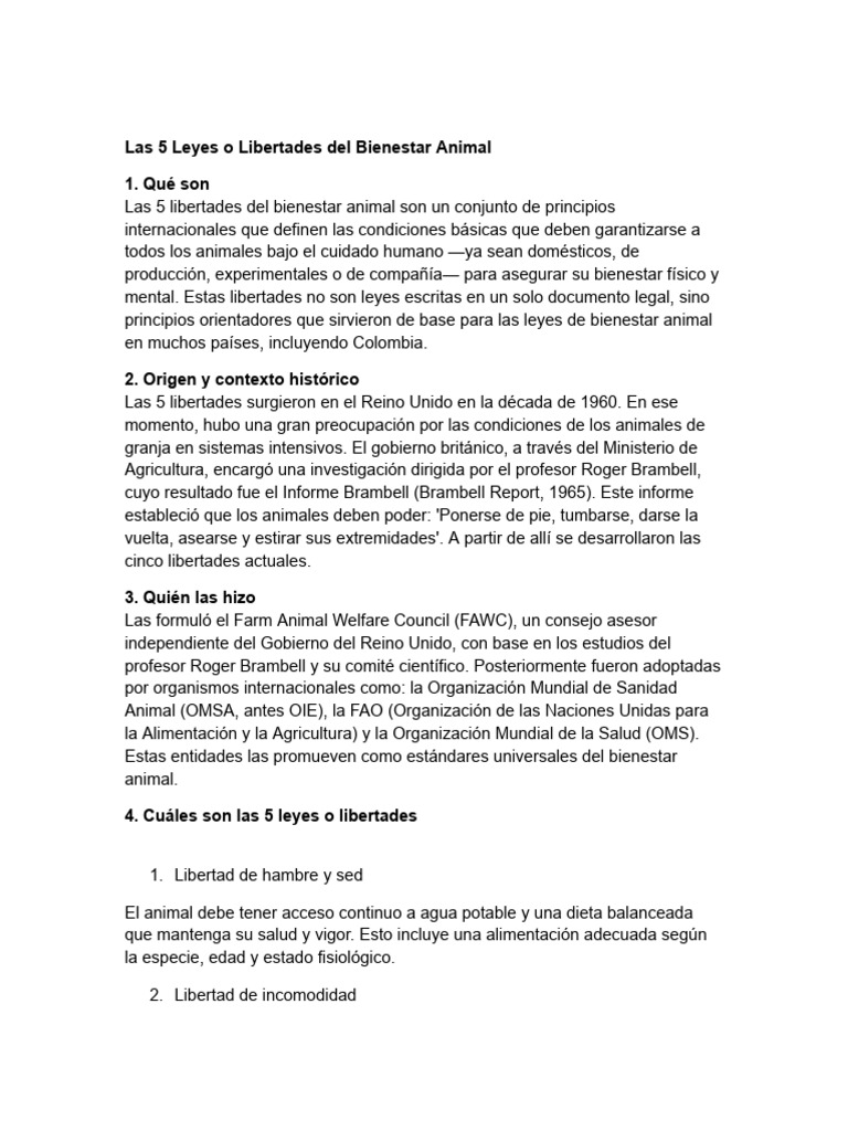 5 Libertades del Bienestar Animal | PDF | Bienestar de los animales