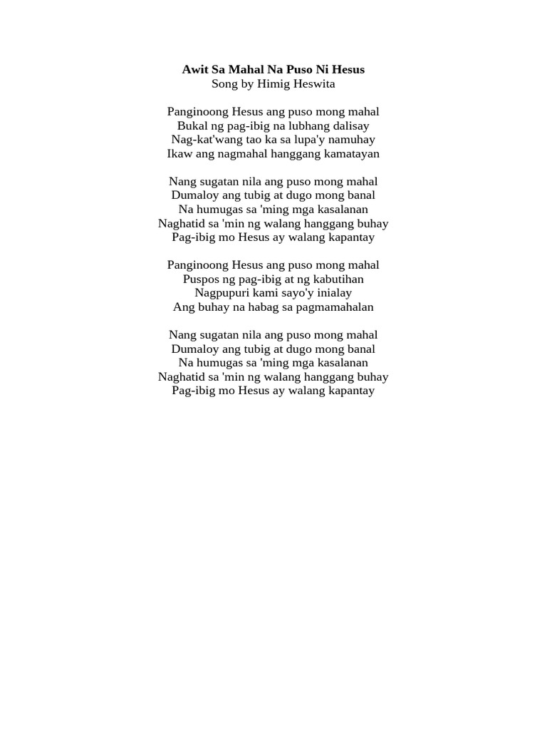 Awit Sa Mahal Na Puso Ni Hesus | PDF