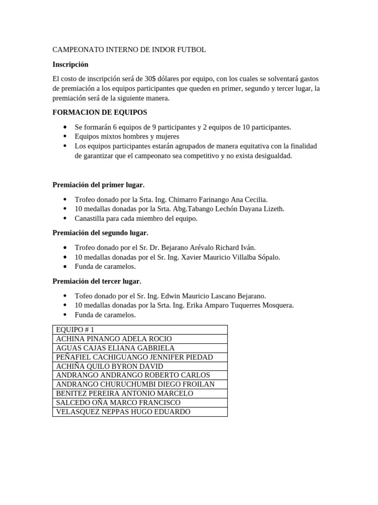 Campeonato Interno de Indor Futbo Editable | PDF