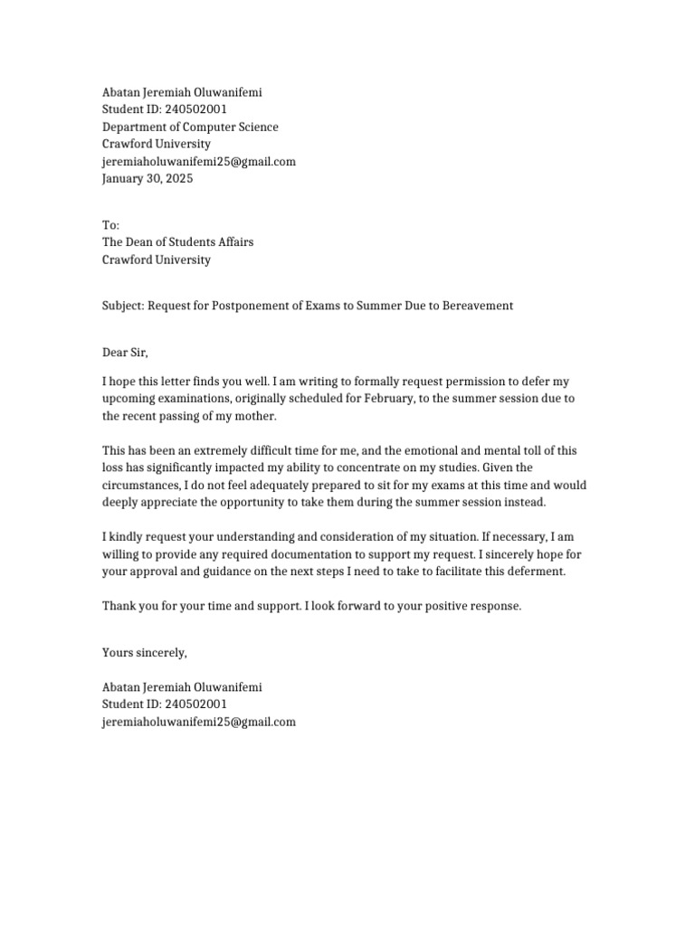 Request For Exam Postponement | PDF