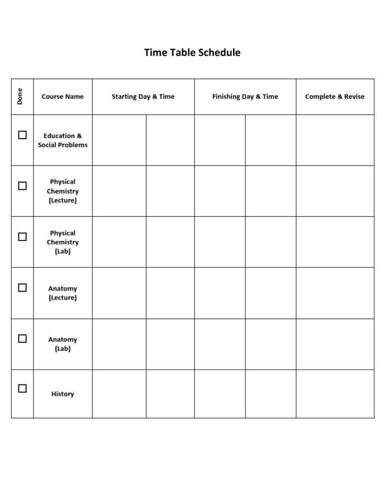 Time Table Schedule | PDF | Science & Mathematics