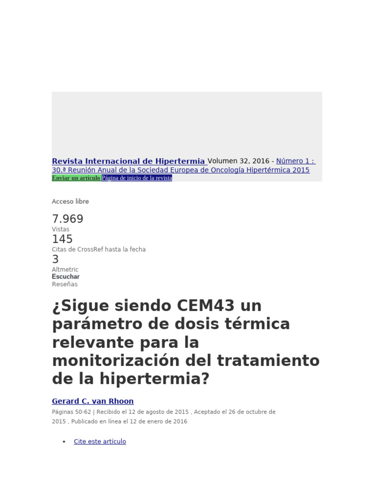 Sigue Siendo CEM43 Un Parámetro de Dosis Térmica Relevante para La ...