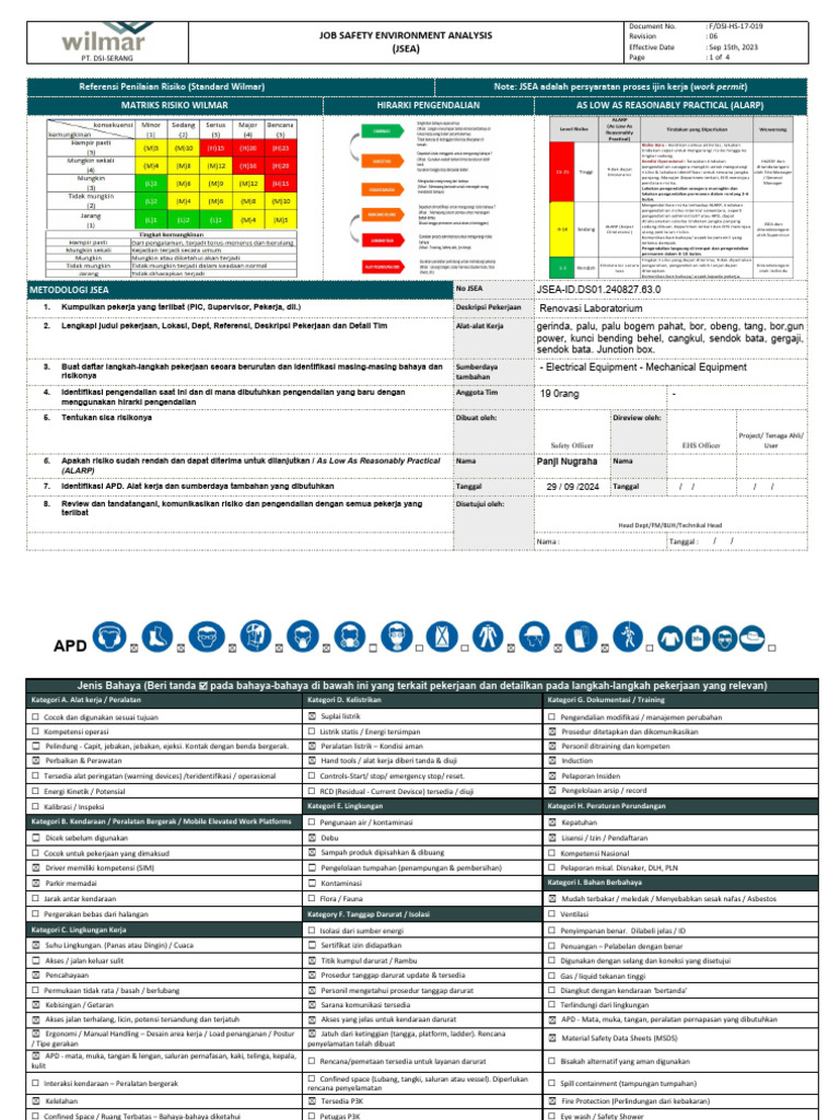 Analisis Keselamatan Kerja JSEA DSI-SERANG | PDF
