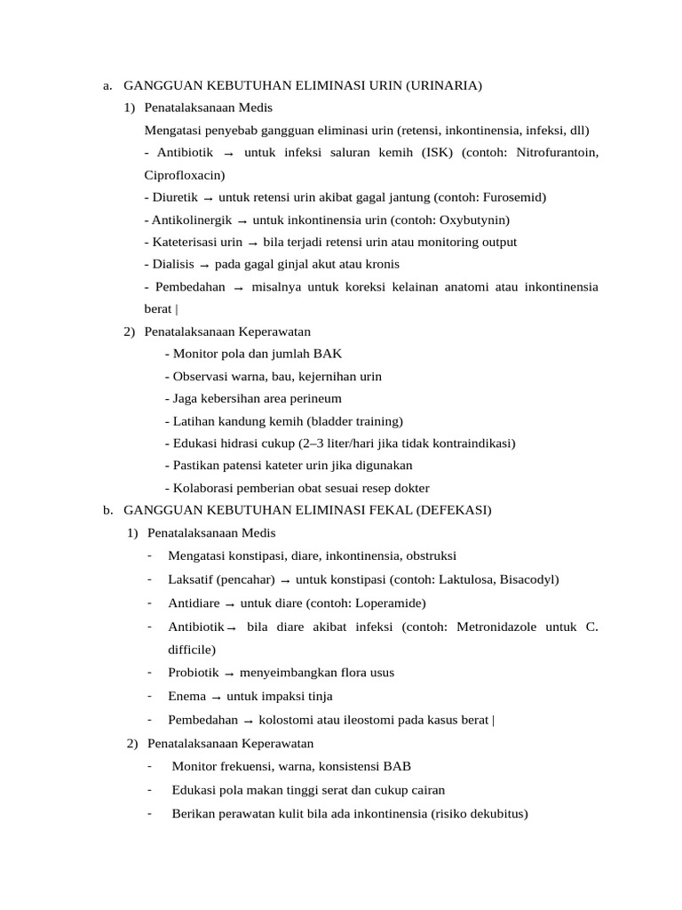 Penatalaksanaan Gangguan Eliminasi Urin dan Fekal | PDF