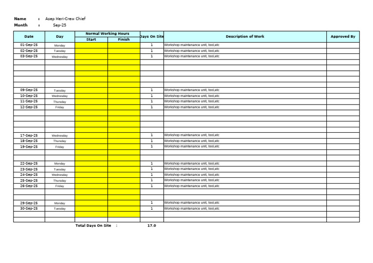 September 2025 Workshop Maintenance Log | PDF