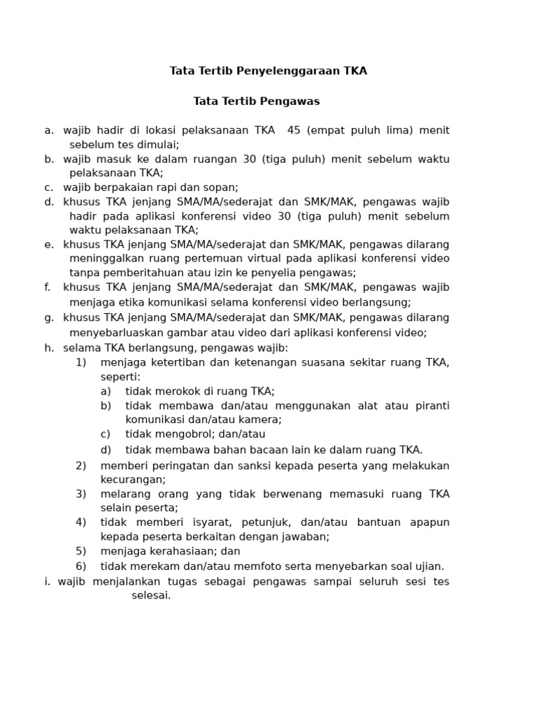 Tata Tertib TKA | PDF