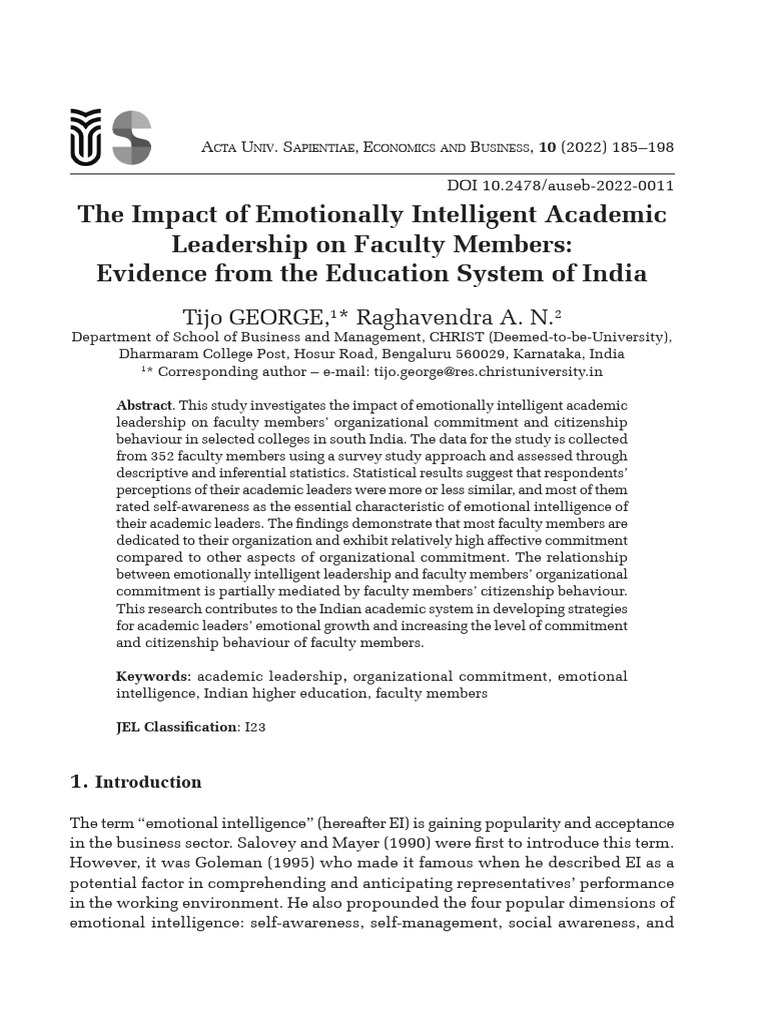 Emotional Intelligence in Academic Leadership | PDF | Emotional ...