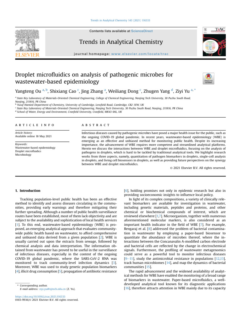 Droplet Microfluidics in Wastewater Epidemiology | PDF | Microfluidics ...