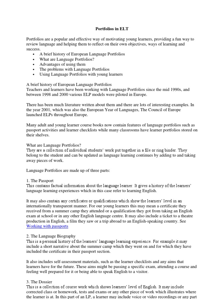 Language Portfolios for Young Learners | PDF | Applied Psychology ...